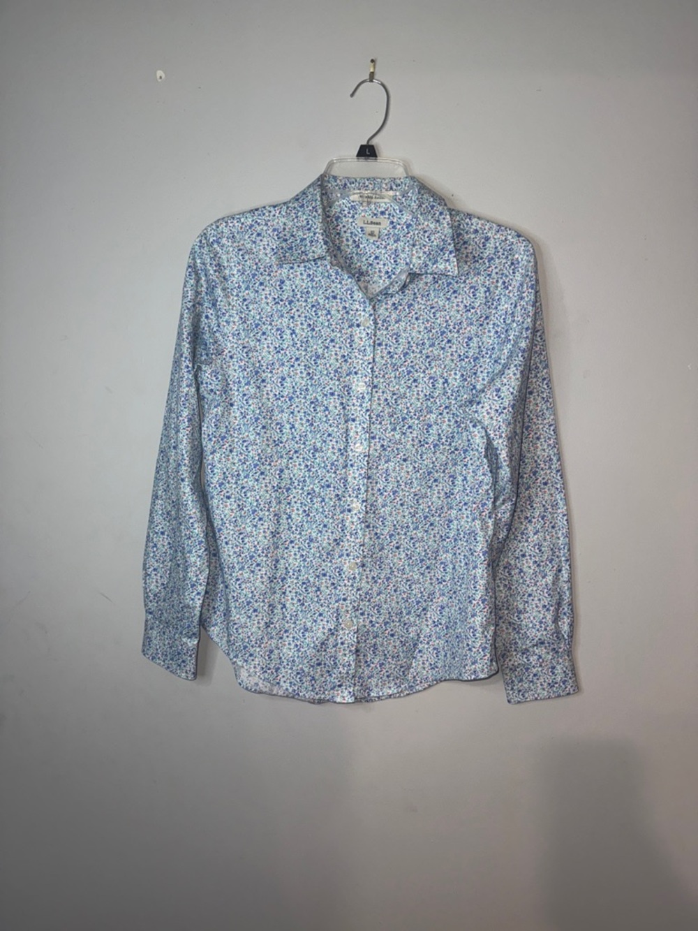L.L. Bean Women's Floral Button-Down Shirt in Light Blue